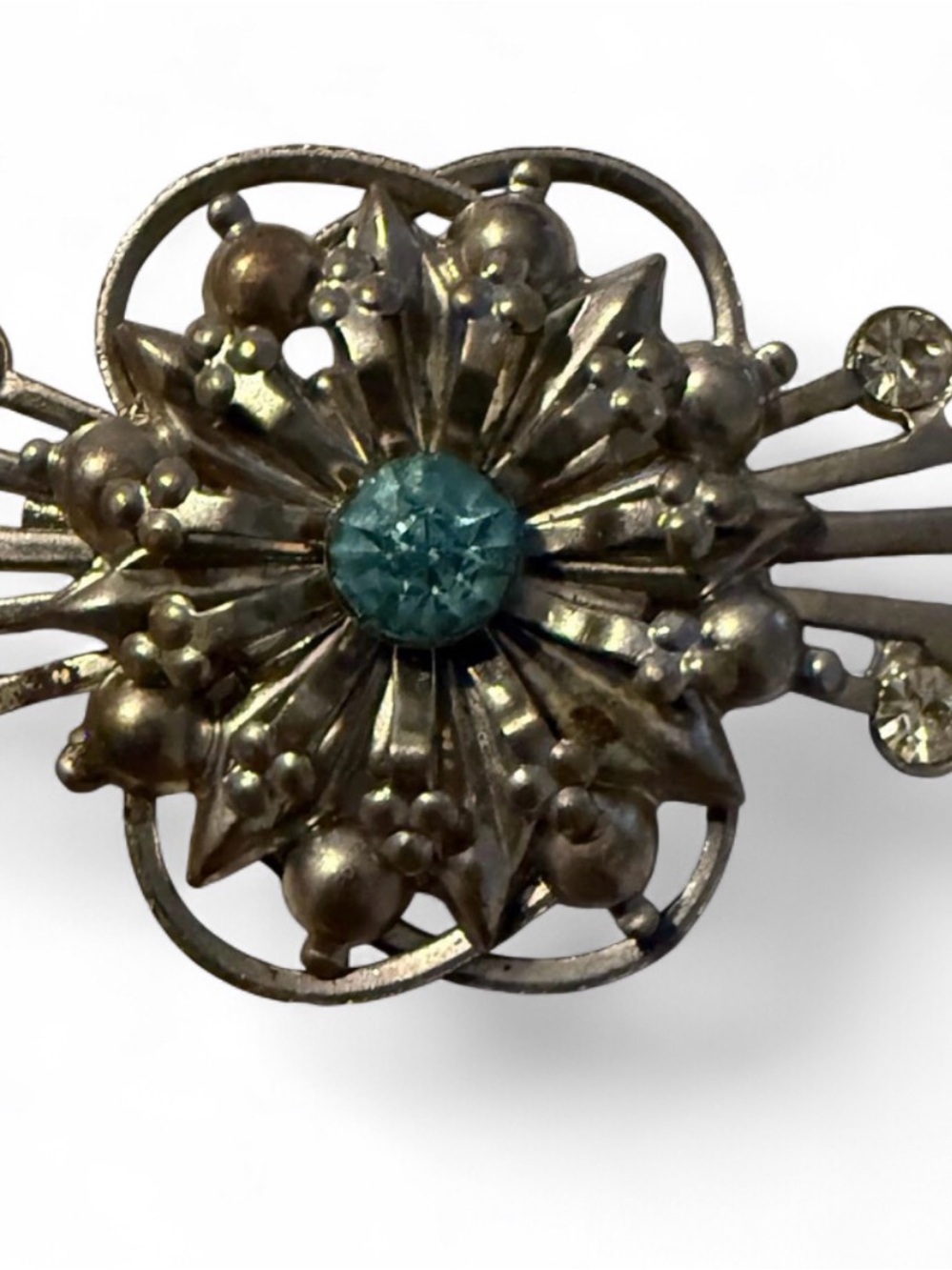 Vintage Floral Burst Brooch with Teal Center - Picture 3 of 4